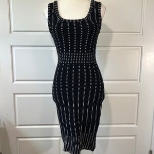 WOW COUTURE Black White Striped Knit Bodycon Tank Dress Cutout Back Size S